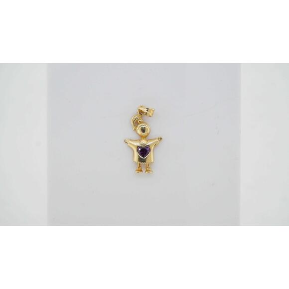 Estate 10k Yellow Gold Purple Heart Charm CZ Fine Jewelry